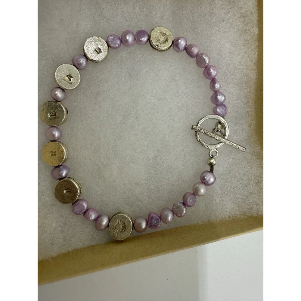 Lavender Baroque Pearls 925 Sterling Silver Jewelry Bracelet With DREAM Engraved